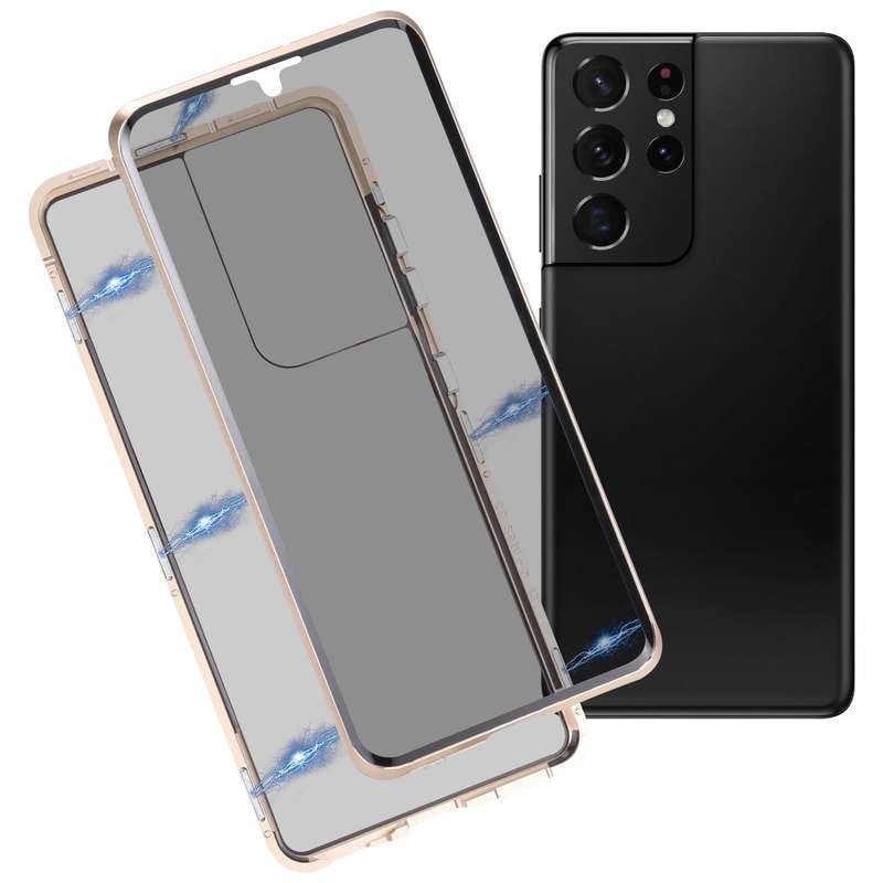 For Samsung Galaxy S21 Ultra 5G Anti-peeping Magnetic Double-sided Tempered Glass Phone Case(Gold)