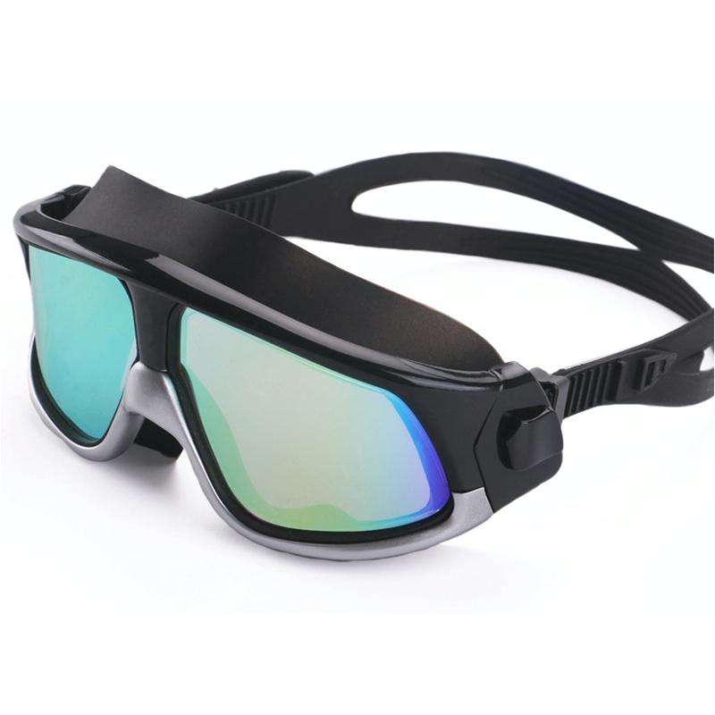Colorful Large Frame Electroplating Anti-fog Silicone Swimming Goggles for Adults (Silver + Black)