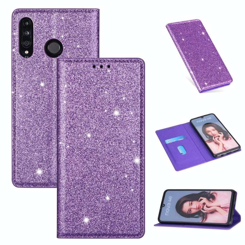 For Huawei P30 Lite Ultrathin Glitter Magnetic Horizontal Flip Leather Case with Holder & Card Sl...