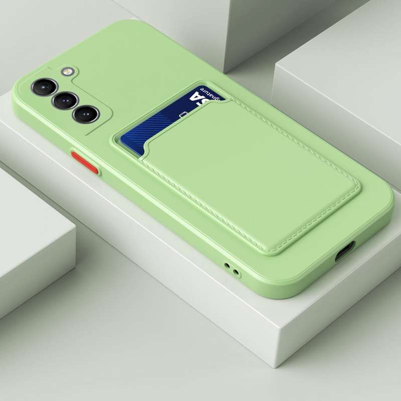 For Samsung Galaxy S21 FE 5G Skin Feel Card Contrast Color Button TPU Phone Case(Matcha Green)