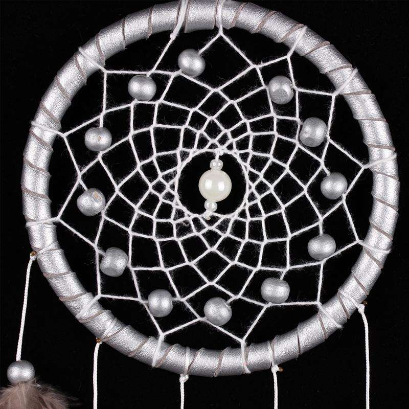 White Dream Catcher Wall Car Hanging Decoration Silver Feather Core Bead Handmade Dreamcatcher