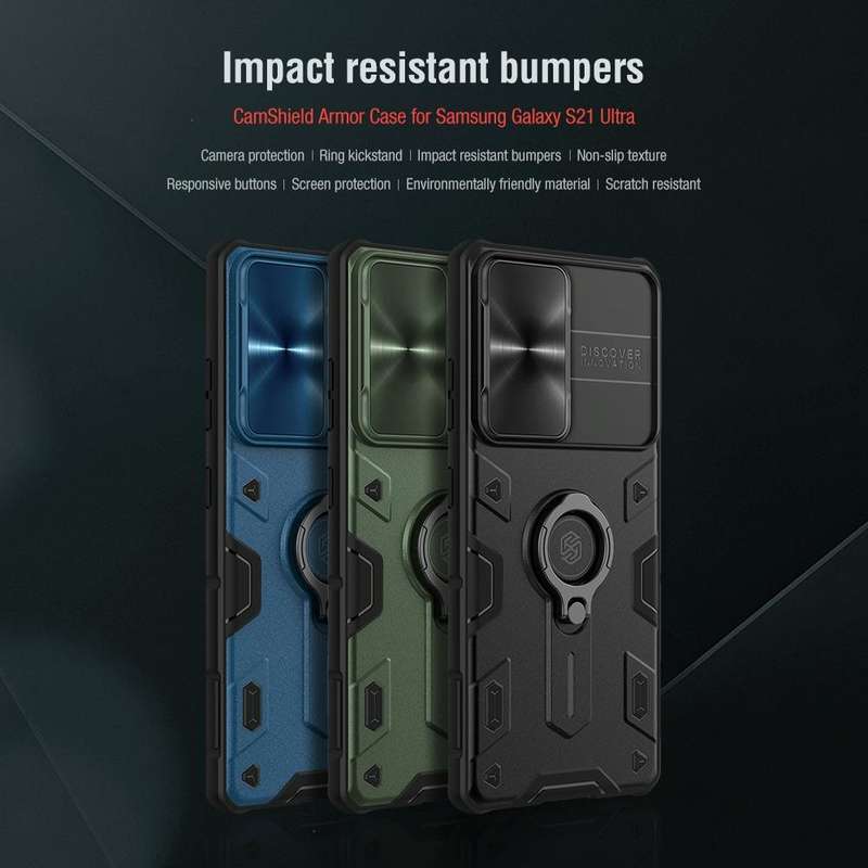 For Samsung Galaxy S21 Ultra 5G NILLKIN Shockproof CamShield Armor Protective Case with Invisible...