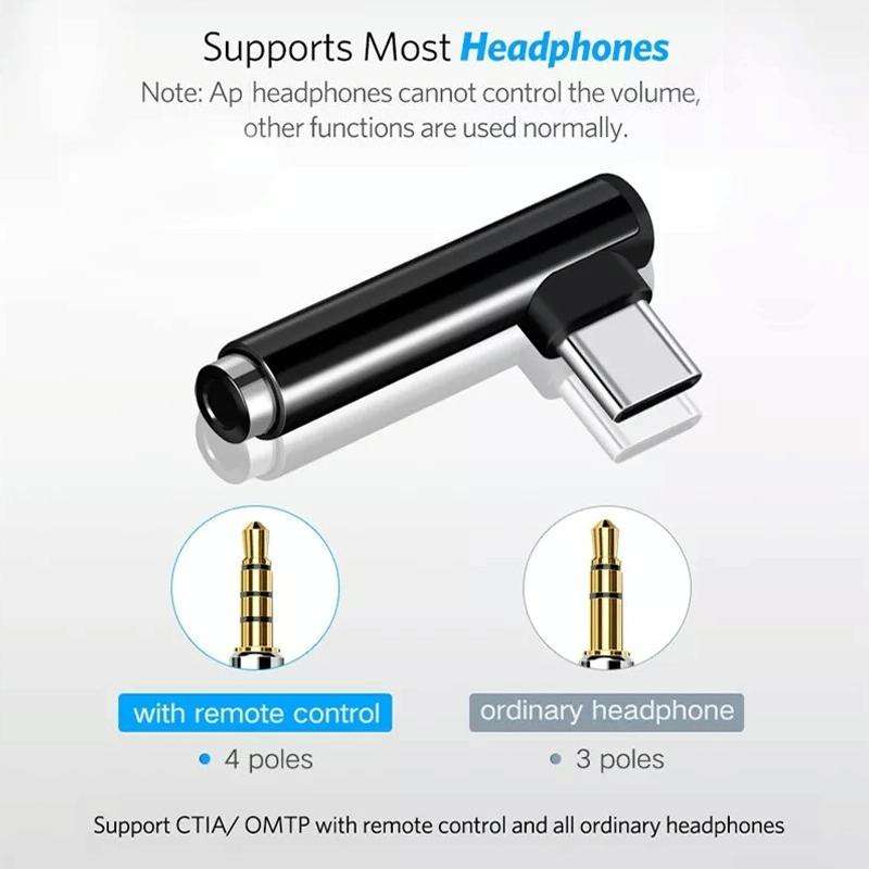 Type-C Male to 3.5mm Female L-type Stereo Audio Headphone Jack Adapter(Black)