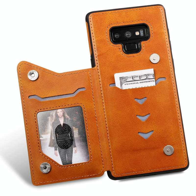 For Galaxy Note 9 Shockproof Calf Texture Protective Case with Holder & Card Slots & Frame(Brown)