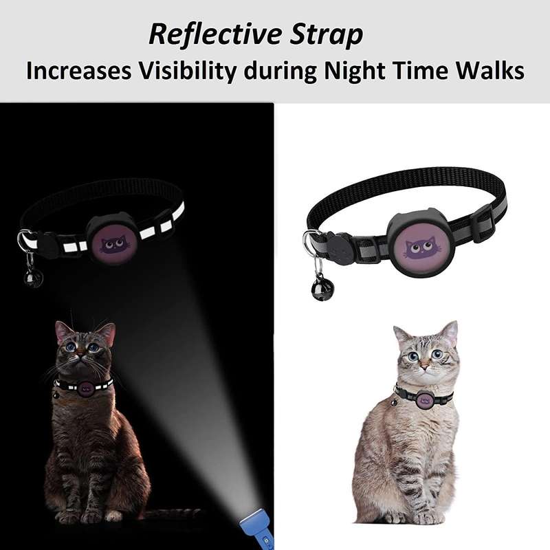 Pet Reflective Collar with Bell for AirTag(Pink)