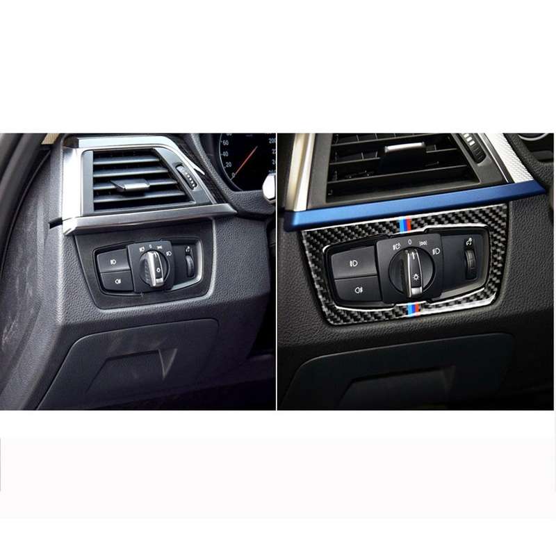 Three Color Carbon Fiber Car Headlight Switch Decorative Sticker for BMW F30 2013-2017 / F34 2013...