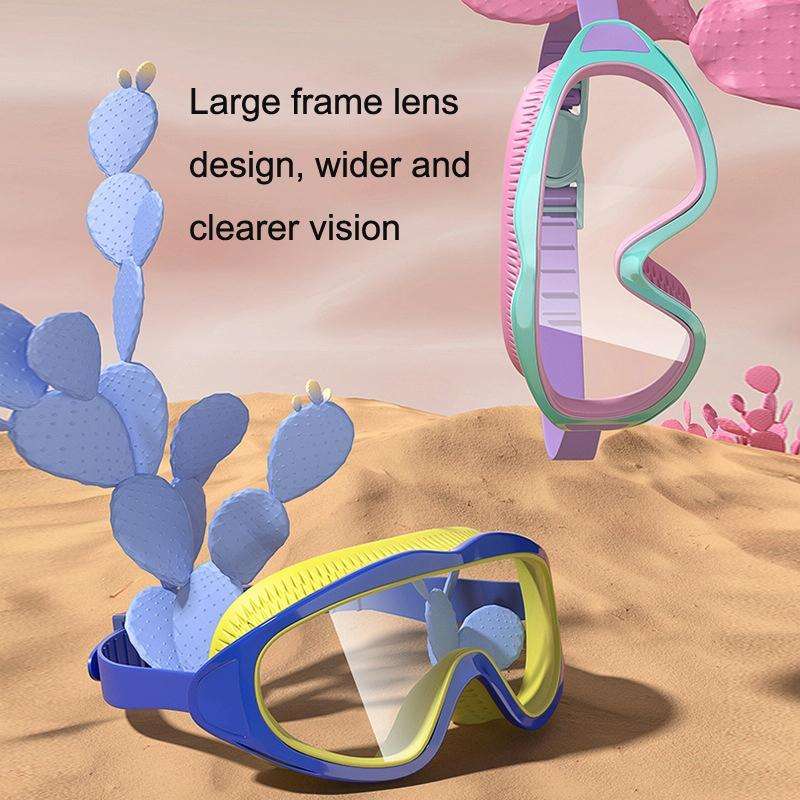 Anti-fog Children Swimming Goggles Comfortable Large Frame Diving Glasses, Color: Pink Blue