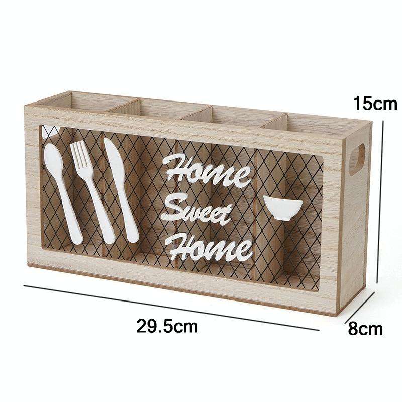 Kitchen Wooden Tableware Cutlery Storage Box(29.5x8x15cm)
