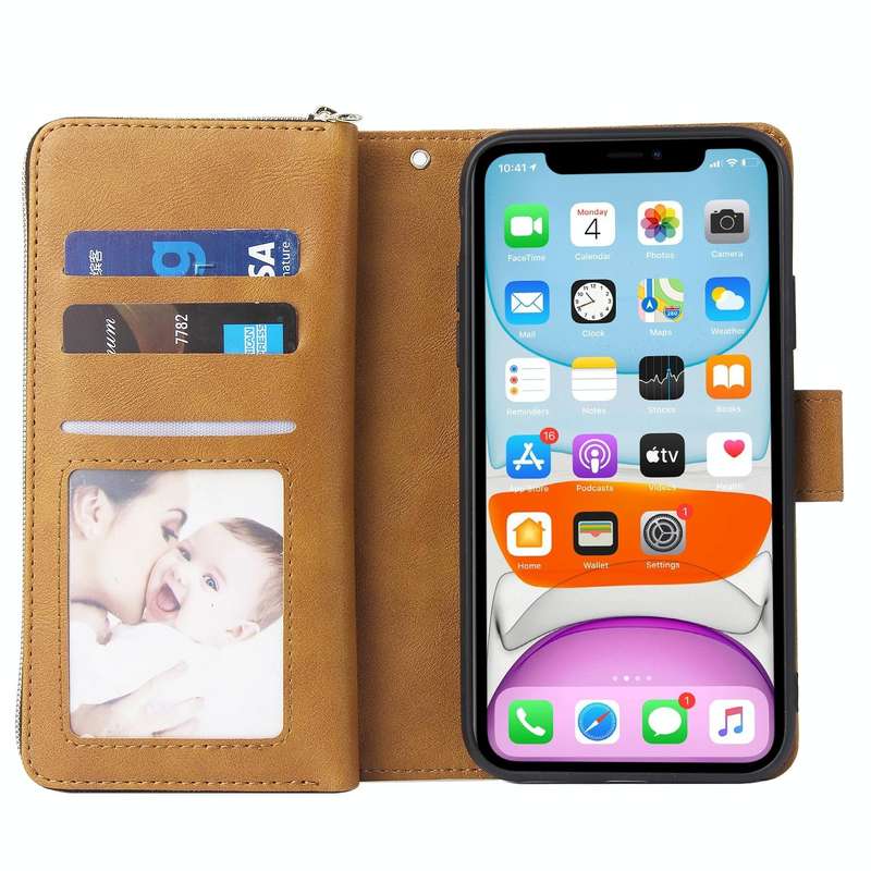 For iPhone 11 Pro Max Zipper Wallet Bag Horizontal Flip PU Leather Case with Holder & 9 Card Slot...