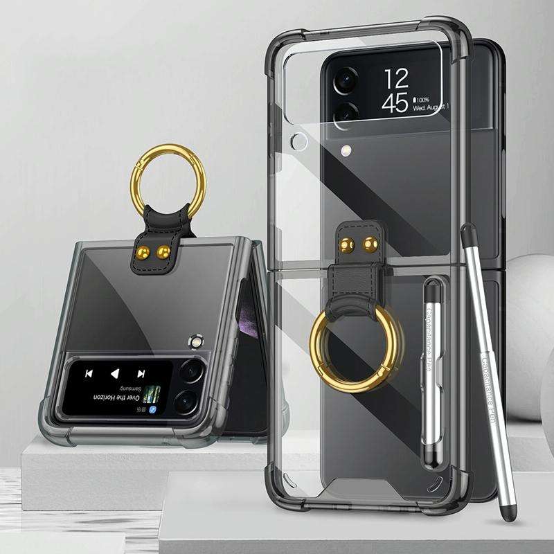 For Samsung Galaxy Z Flip3 5G GKK Shockproof Airbag Phone Case with Ring Holder & Stylus Pen(Tran...