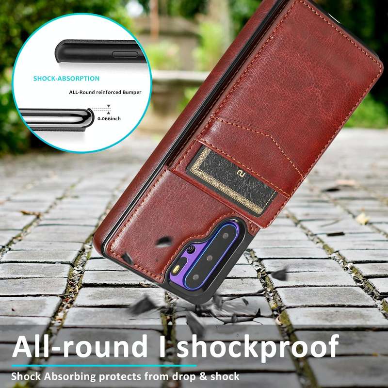 For Huawei P30 Pro Solid Color PC + TPU Protective Case with Holder & Card Slots(Brown)