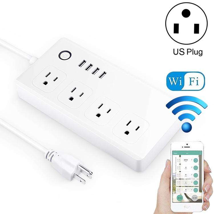4 x USB Ports + 4 x US Plug Jack WiFi Remote Control Smart Power Socket Works with Alexa & Google...