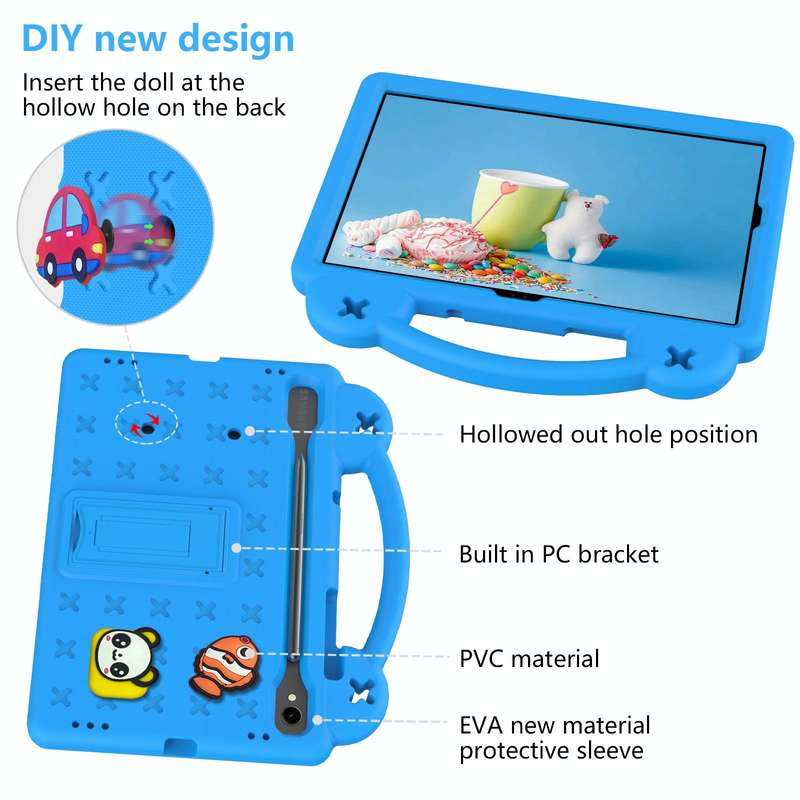 For Samsung Galaxy Tab S9 FE / X510N Handle Kickstand Children EVA Shockproof Tablet Case(Sky Blue)