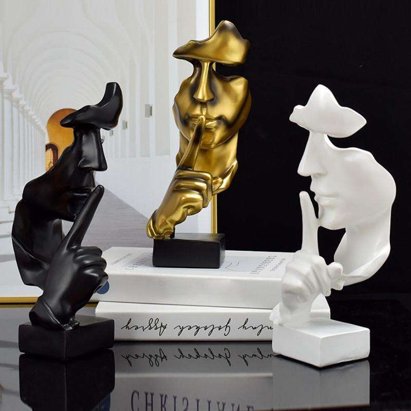 Silence Is Gold Abstract Statue Resin Desktop Decoration(Black)