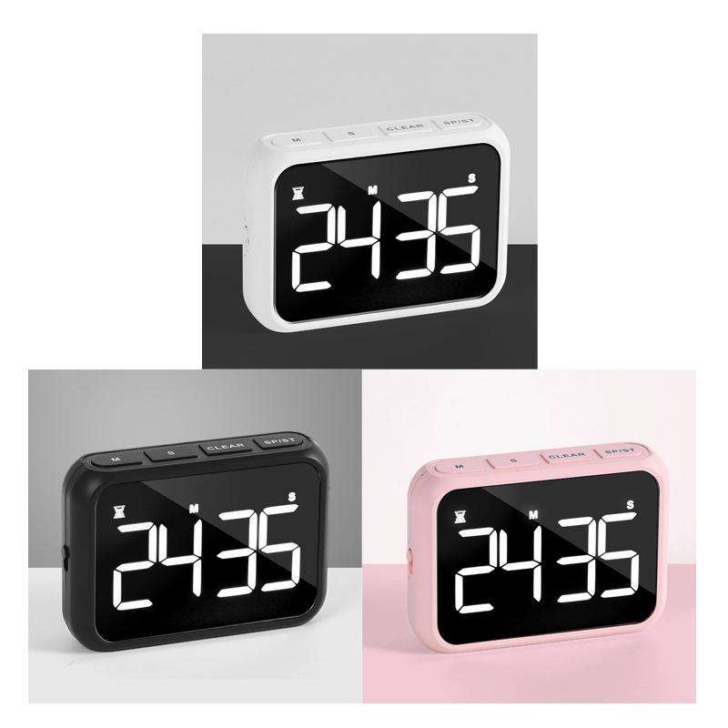 Rechargeable Large Screen LCD Electronic Timing Reminder Alarm Clock Kitchen Baking Timer(Pink)