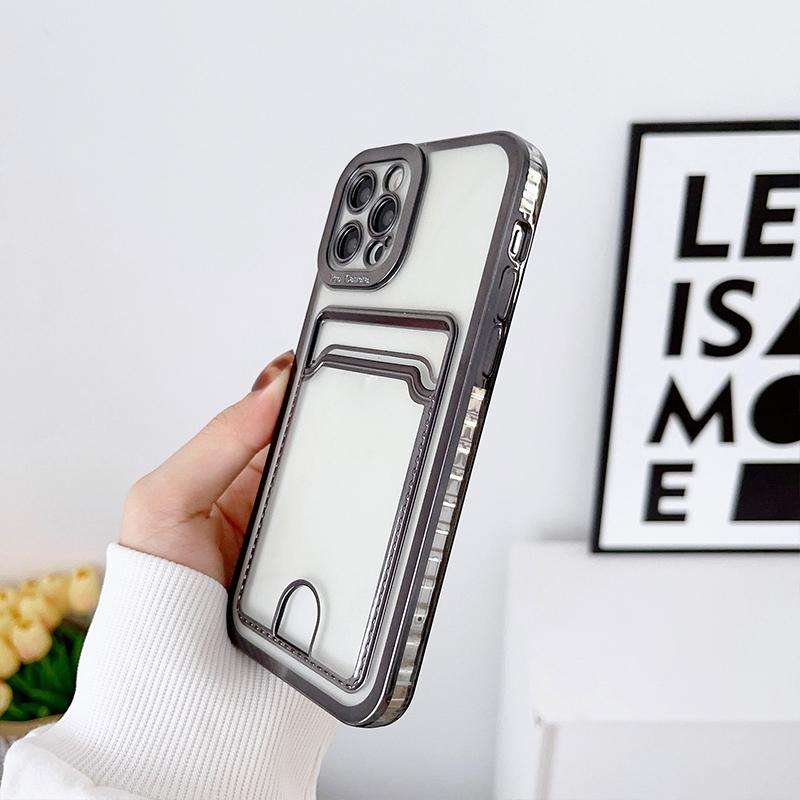 For iPhone 14 Pro Electroplating Frame Card Slot Phone Case(Black)