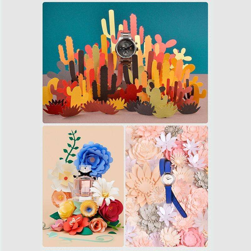 10 in 1 Creative Paper Cutting Shooting Props Tree Leaves Papercut Jewelry Cosmetics Background P...