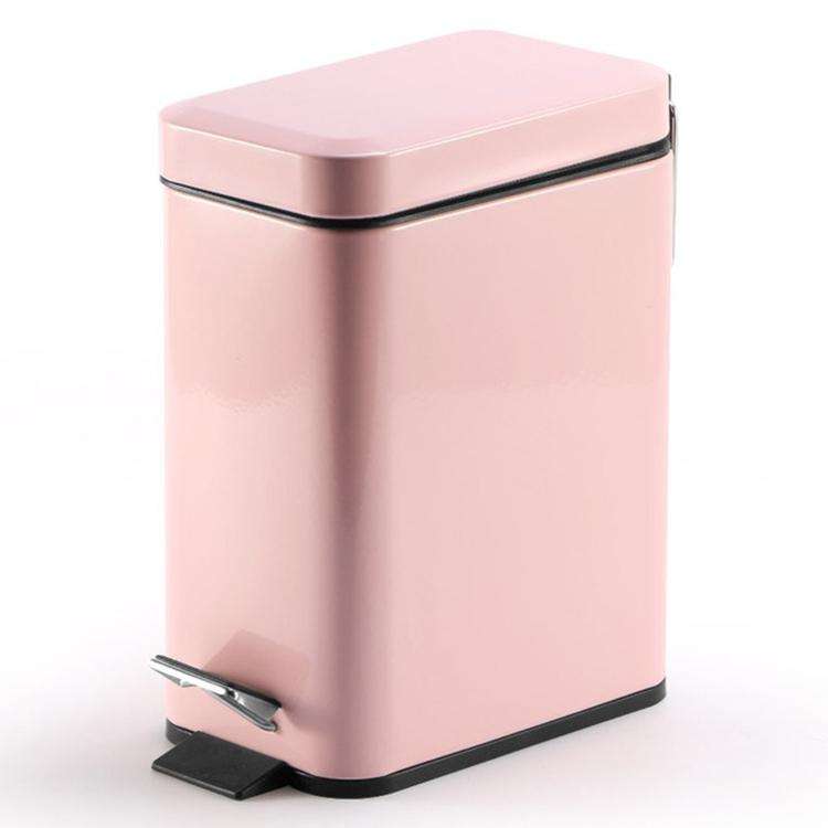 Household Stainless Steel Foot Pedal Small Rectangular Trash Can(Pink)