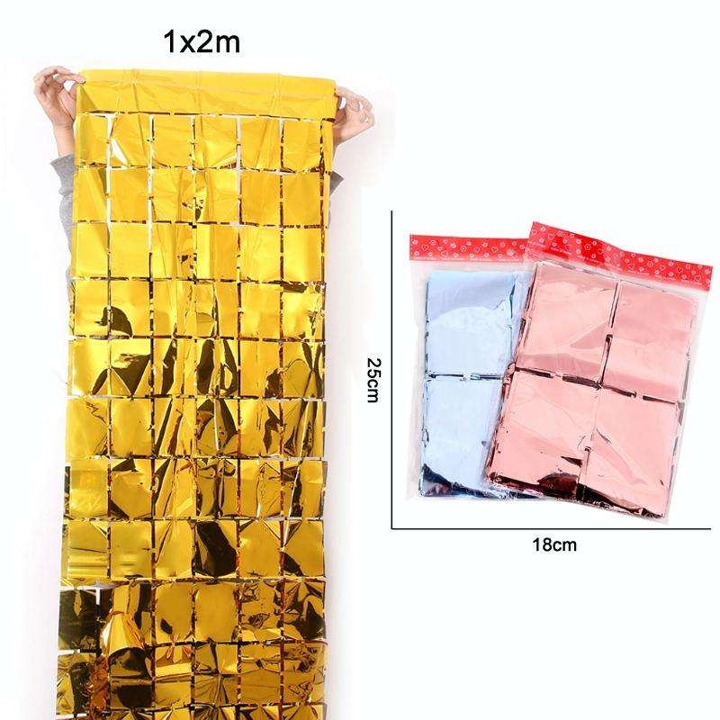2 PCS 1x2M Square Rain Silk Door Curtain Birthday Party Background Wall Decoration(Silver)