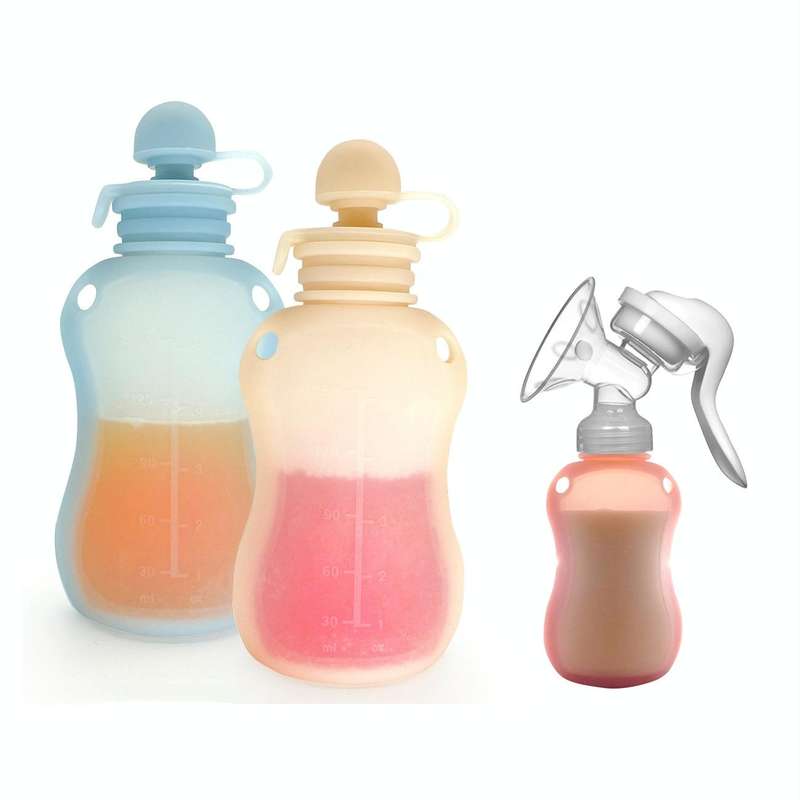 150ml Reusable Silicone Baby Food Pouches Refillable Squeeze Storage Containers(Pink)