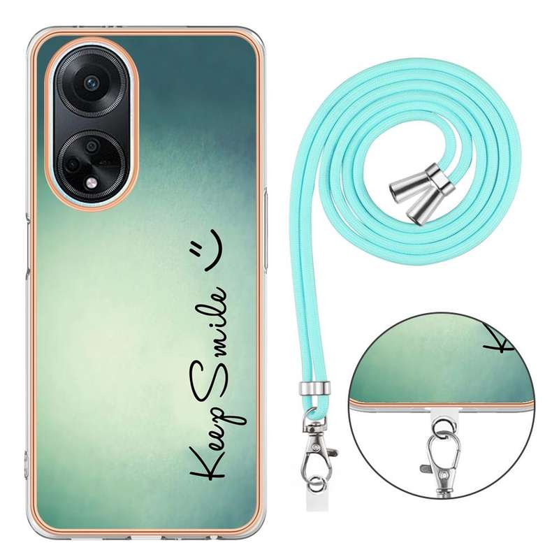 For OPPO A98 Electroplating Dual-side IMD Phone Case with Lanyard(Smile)