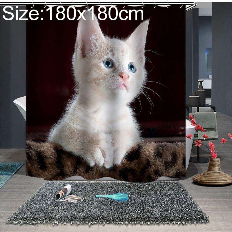 Funny Cat Series Shower Curtain Printing Polyester Waterproof Mildew Shower Curtain, Size:180x180...