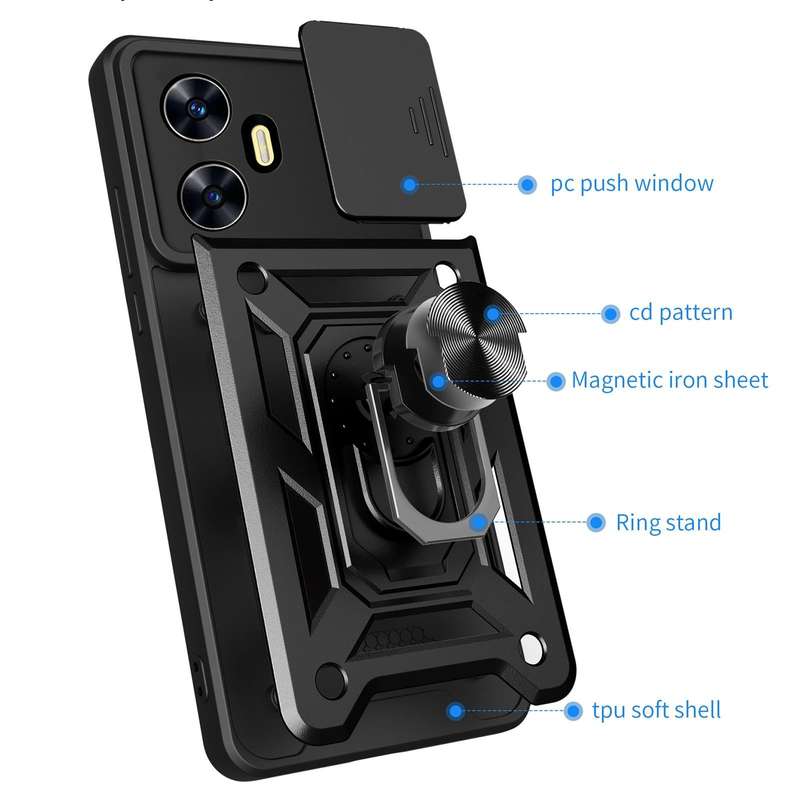 For Realme C55 4G Sliding Camera Cover Design TPU+PC Phone Case(Green)