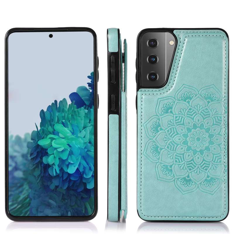 For Samsung Galaxy S21 5G Double Buckle Mandala PU+TPU Phone Case(Green)