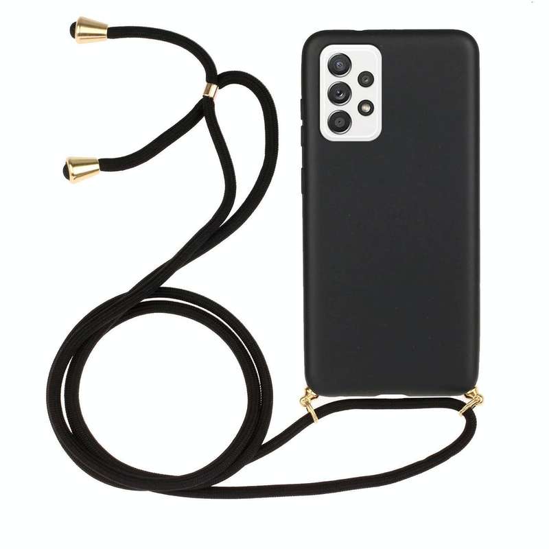 For Samsung Galaxy A53 Wheat Straw Material + TPU Protective Case with Lanyard(Black)