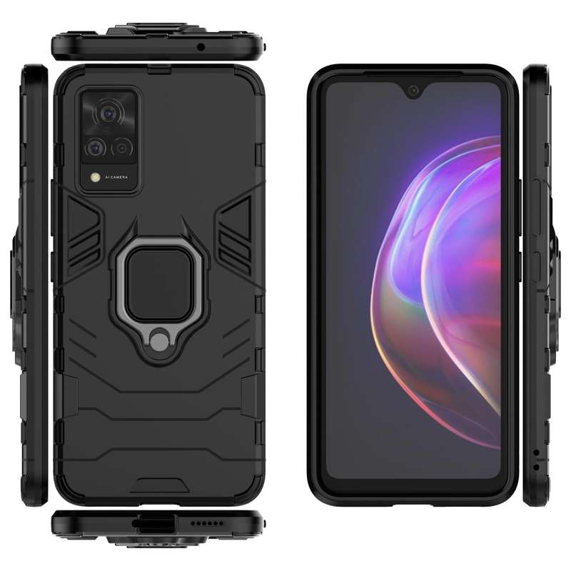 For vivo V21 Shockproof PC + TPU Protective Case with Magnetic Ring Holder(Black)