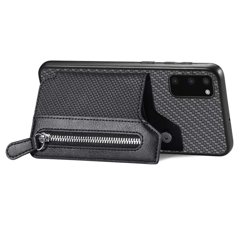For Samsung Galaxy S20 Ultra Carbon Fiber Horizontal Flip Zipper Wallet Phone Case(Black)
