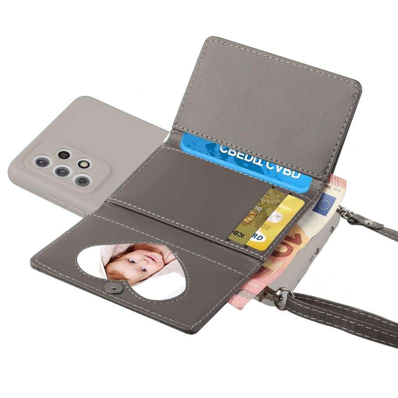 For Samsung Galaxy A73 5G Crossbody Lanyard Wallet Card Bag Phone Case(Grey)