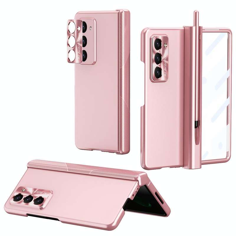 For Samsung Galaxy Z Fold5 Electroplating Hinged Folding Phone Case with S Pen Fold Edtion(Pink)
