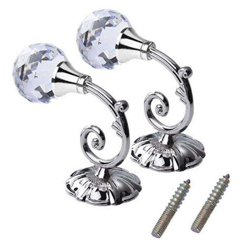 1 Pair Vintage Crystal Flower Barb Curtain Decoration Wall Hook(Silver)