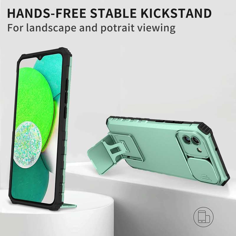For Samsung Galaxy A03 166mm Stereoscopic Holder Sliding Camshield Phone Case(Light Blue)