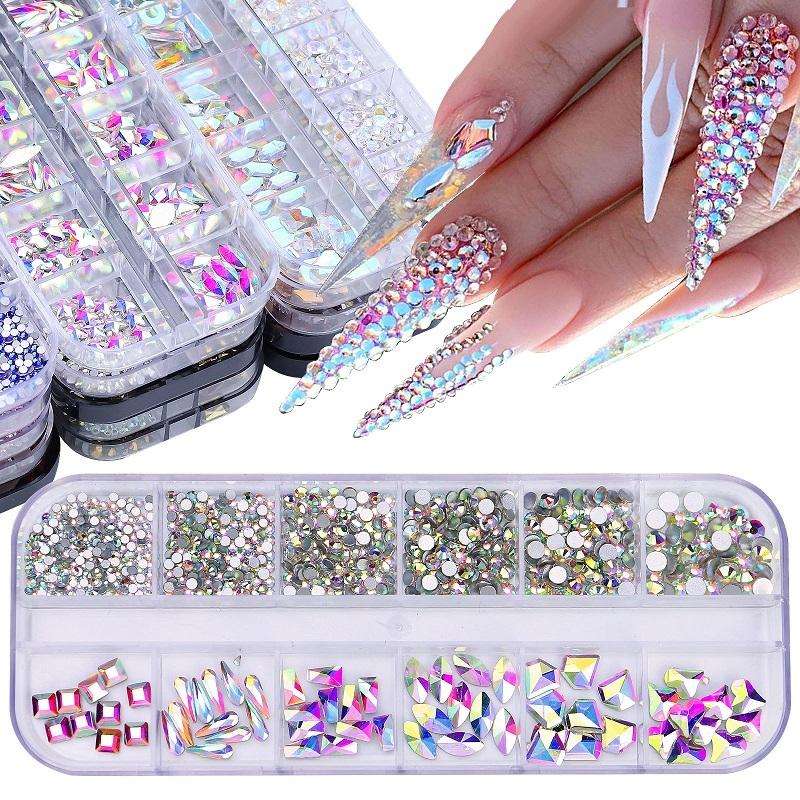 12 Grid Flat Bottom Shaped Nail Rhinestones Nail Decoration, Specification: 02