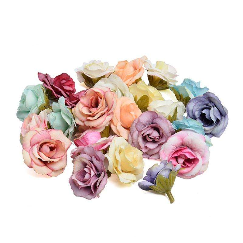 10 Sets 4cm Artificial Flower Silk Rose Flower Head for Wedding Party Home Decoration(Dark pink)