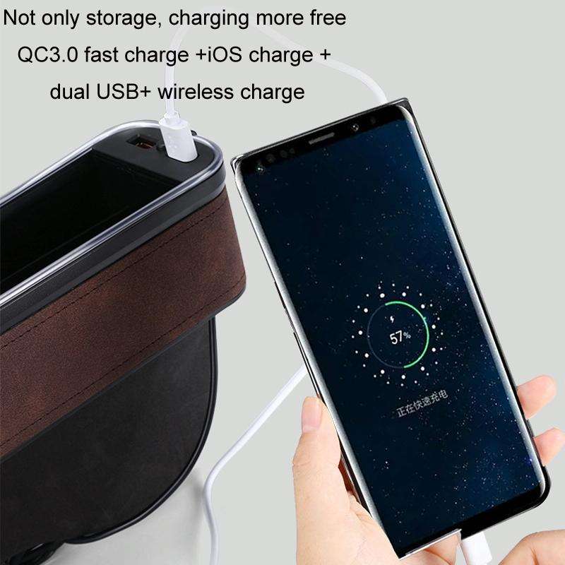 Car Central Control Seat Gap Storage Box with Dual USB Ambient Lights, Color: Suede Coffee Princi...