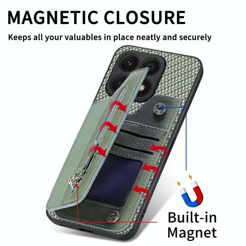 For Honor X8A Carbon Fiber Horizontal Flip Zipper Wallet Phone Case(Black)
