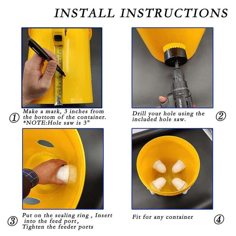 DIY Chicken Feeders Automatic Poultry Feeders Kit For Buckets, Barrels, Troughs, Spec: 6pcs/set W...