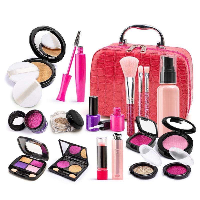 Girls Simulation Dressing Makeup Box Play House Non-toxic Cosmetics Set, Style: 21 In 1 Rose Leat...