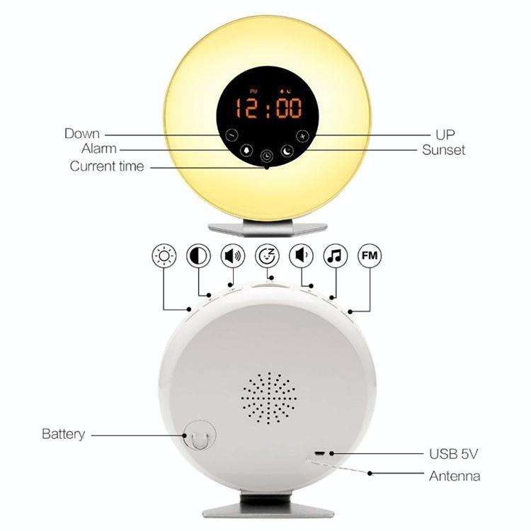 Multi-function Led Touch Intelligent Wake-up Light Alarm Clock with FM Radio