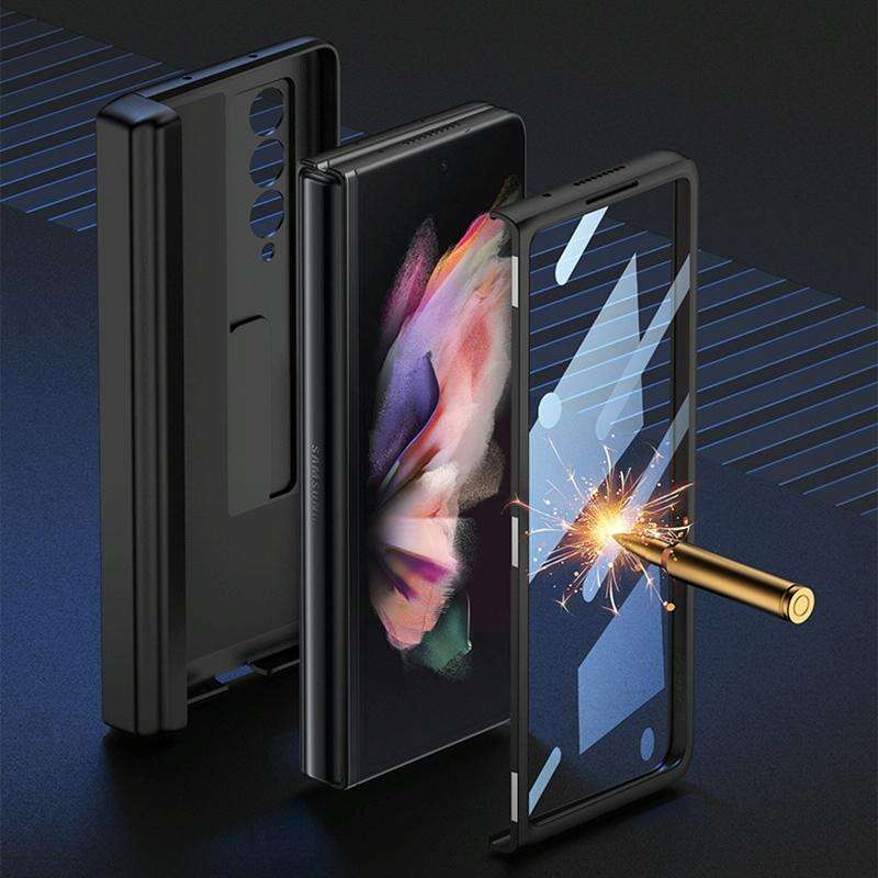 For Samsung Galaxy Z Fold3 5G GKK Integrated Magnetic Full Coverage Phone Flip Case with Pen Box(...
