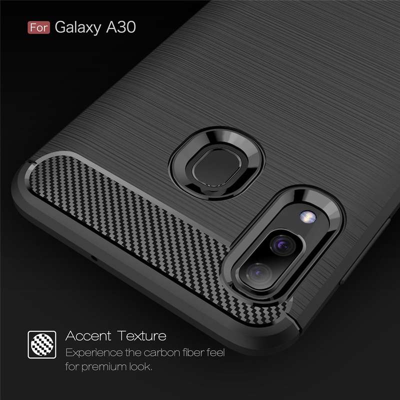 Brushed Texture Carbon Fiber Shockproof TPU Case for Galaxy A30(Black)