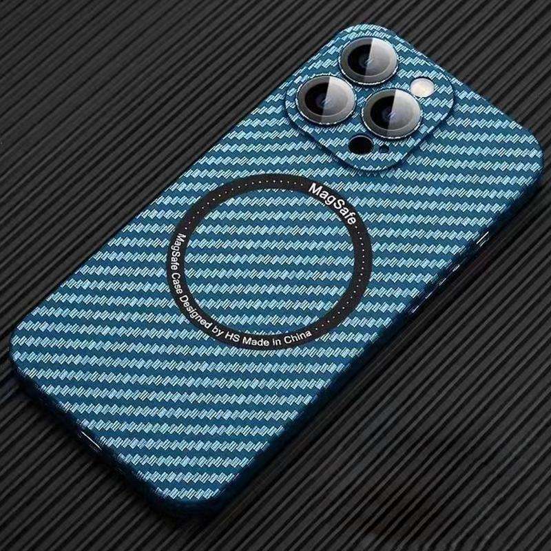 For iPhone 13 Pro MagSafe Magnetic PC Carbon Fiber Phone Case with Lens Film(Blue)