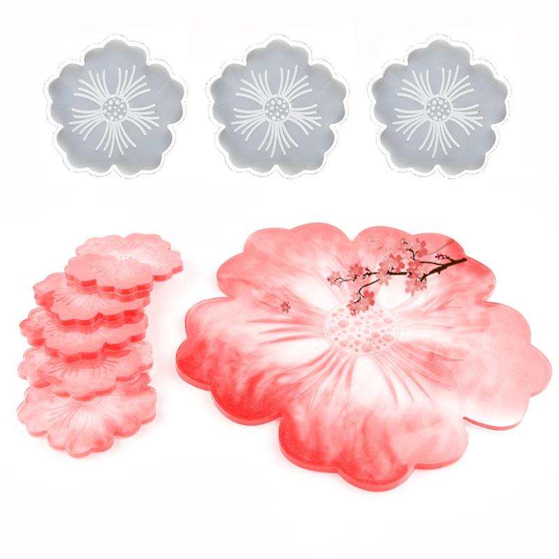 Silicone Flower Cup Pad Mold Set Crystal DIY Mirror Petal Fruit Plate Drop Mold, Specification: B...