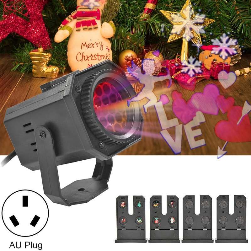 8W Christmas Colorful Rotating Laser Atmosphere Light Random Pattern Delivery AU Plug with 4 Cards