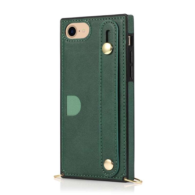 For iPhone 7 / 8 / SE 2020 Wrist Strap PU+TPU Shockproof Protective Case with Crossbody Lanyard &...