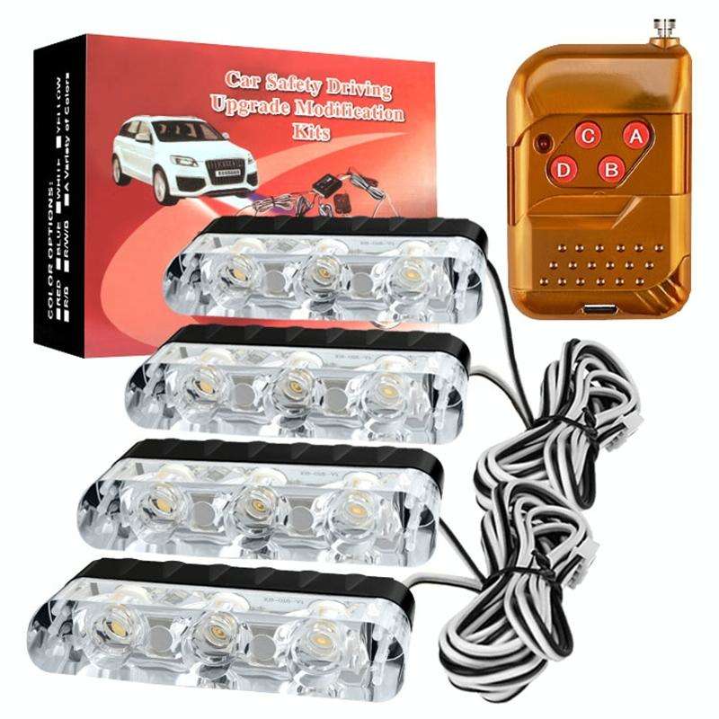 4 in 1 Car 12LEDs Grille Flash Lights Warning Lights with Wireless Remote Control, Color:Red Blue