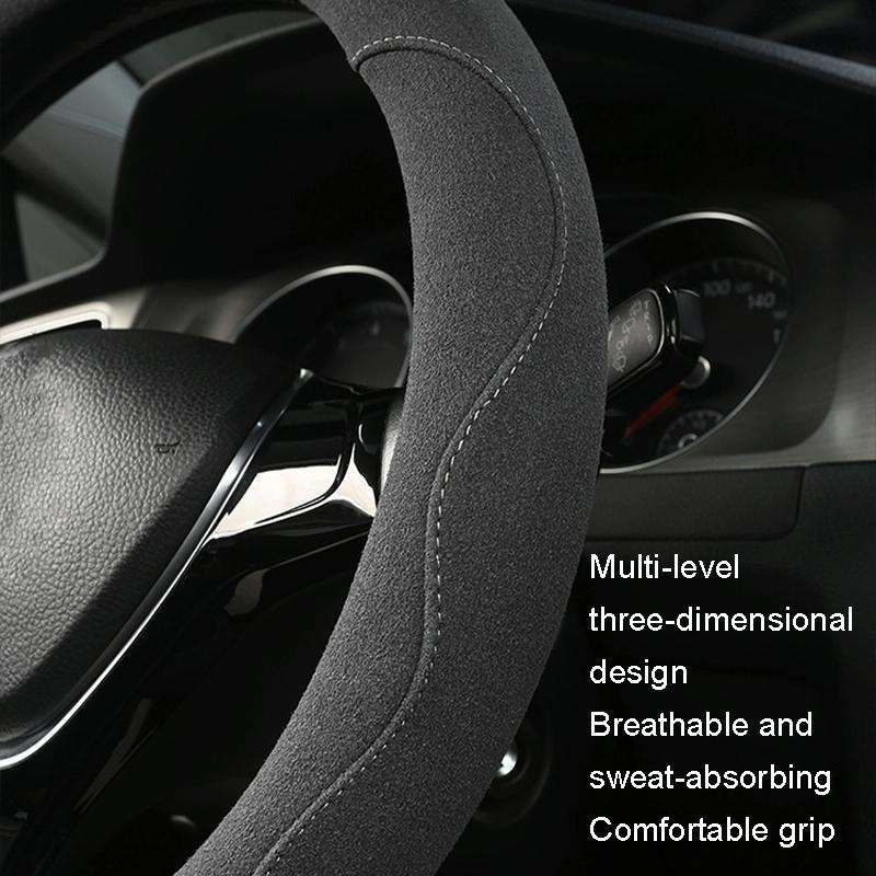 Turned Fur D Type Steering Wheel Cover, Size: 38cm(Black Red)